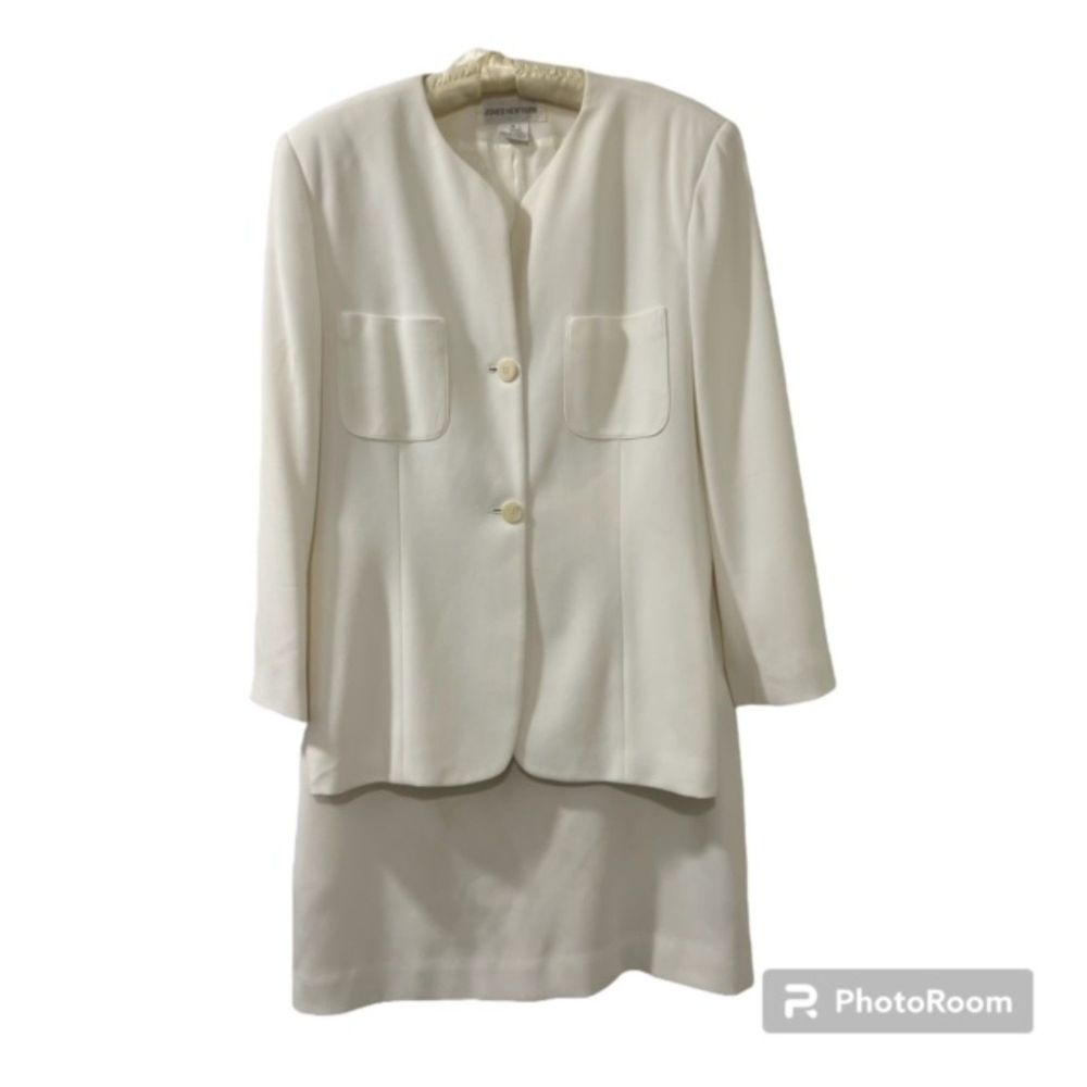 Jones New York Womens Off White Skirt Suit Set Long Sleeve Office Attire Sz 16